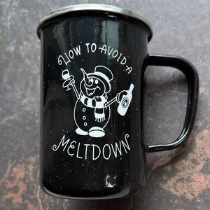 Snowman with Wine Metal Camp—style Mug